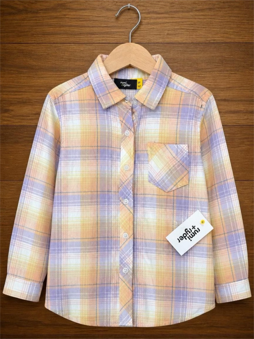 Rumi Ryder Girls Flannel Shirt 3T Plaid Button Front Long Sleeve NWT Soft